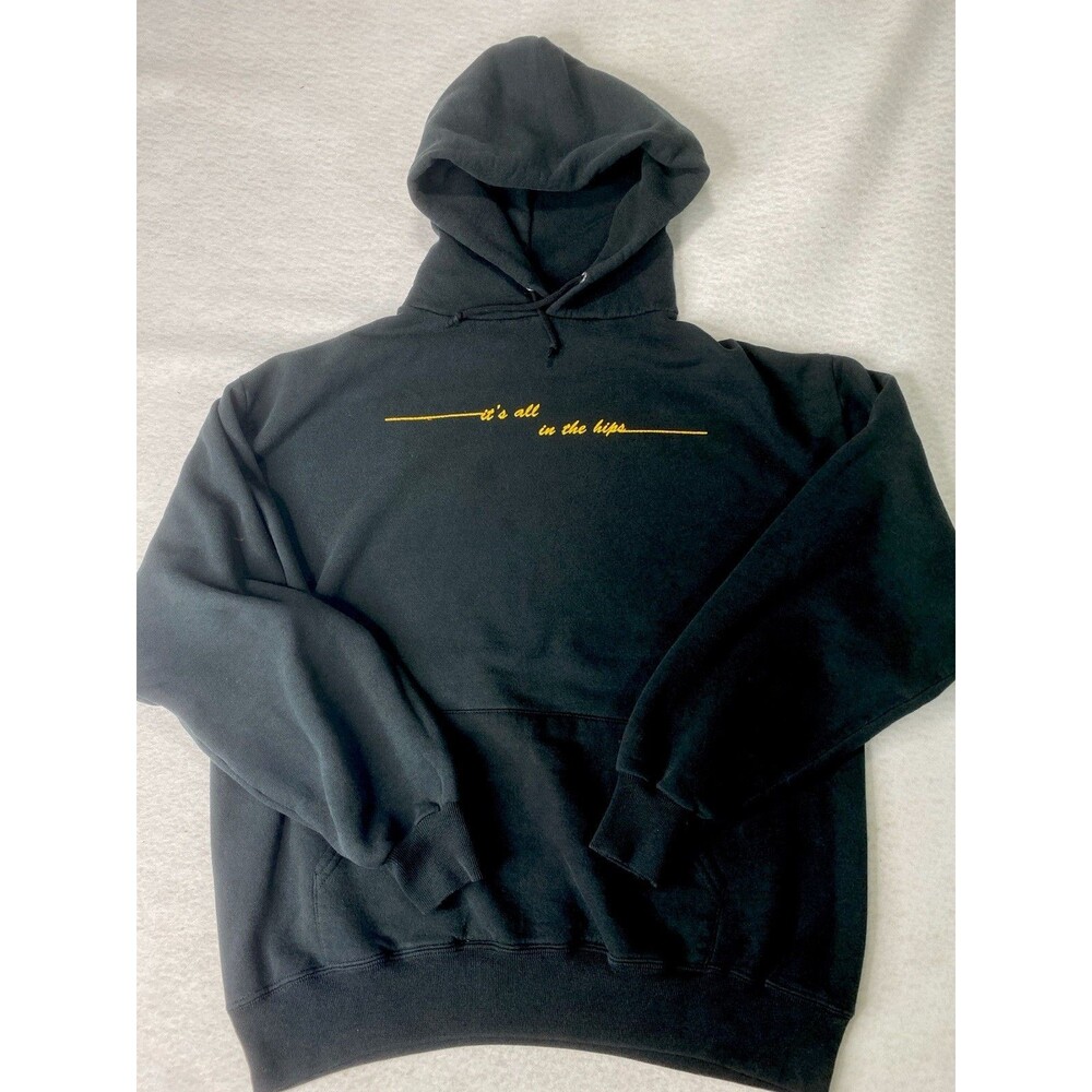 Vintage 90s Jerzees Super Sweats Hoodie Black It’s All In The Hips Graphic Sz L